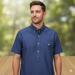 Polo Ralph Lauren Indigo Shirt Men's Large Blue Chambray Short Sleeve Pullover